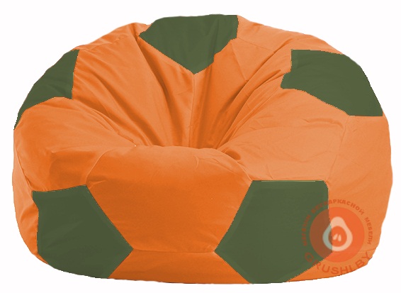 Бескаркасное кресло-мешок Мяч оранжевый - тёмно-оливковый  М 1.1-211