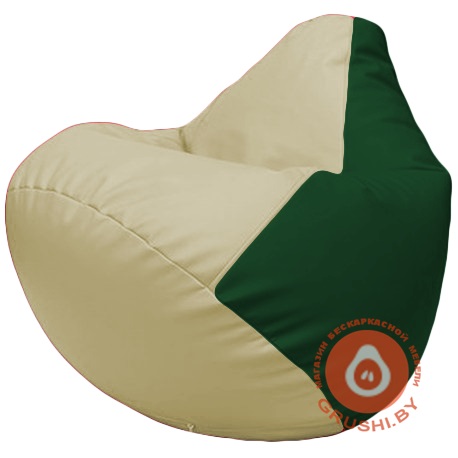 Бескаркасное кресло мешок Груша светло-бежевый, зелёный Г2.3-1001
