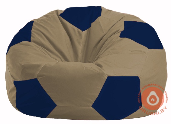 Бескаркасное кресло-мешок Мяч бежевый - тёмно-синий М 1.1-80